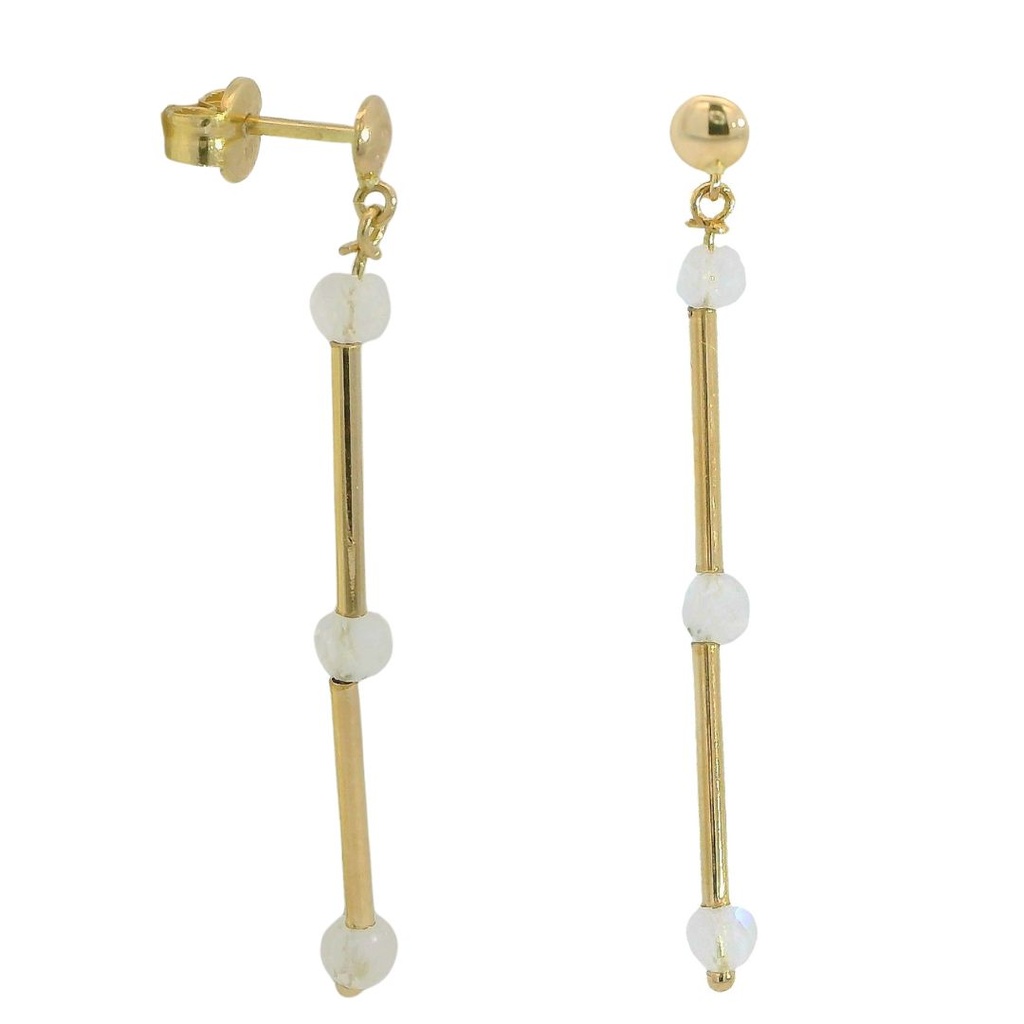 GOLD TUBES AND MOONSTONE DANGLING EARRINGS
