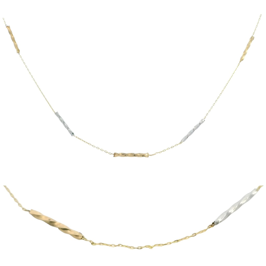 TWO TONE GOLD TWISTED TUBES NECKLACE