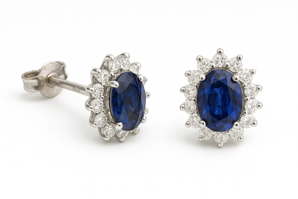 PENDIENTES ZAFIRO Y  BRILLANTES Di 28 RD 0.30 ZAFIRO 1.30 CT TW.SI H