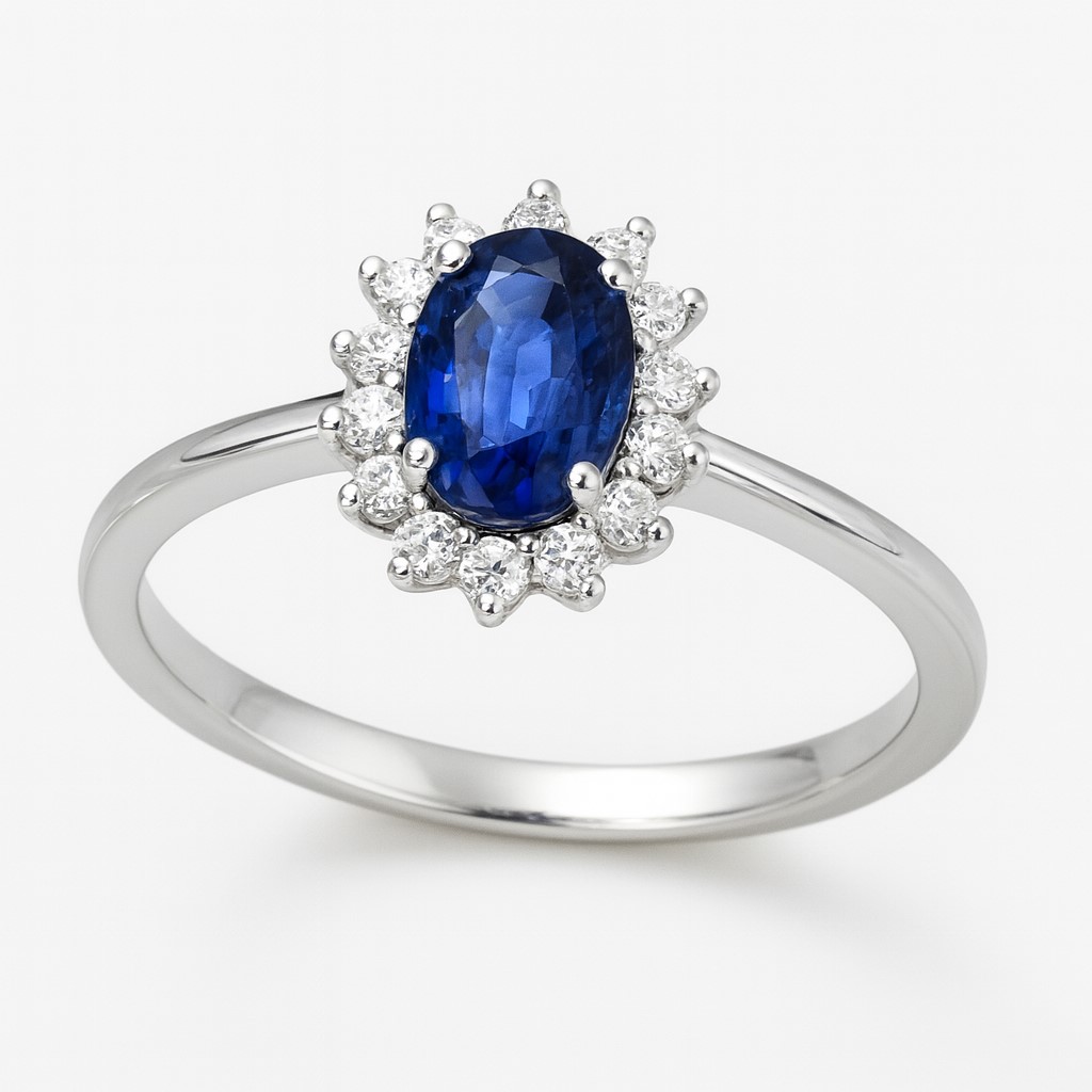0.60 CT OVAL SAPPHIRE AND DIAMONDS RING.QUALITY SI.COLOR H. DIAMONDS 0.15 CT TW 