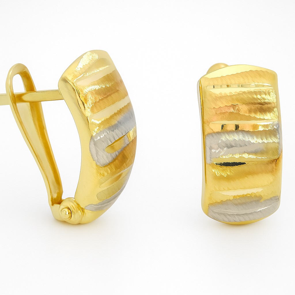 TWO TONE GOLD LEVERBACK EARRINGS.17x6MM