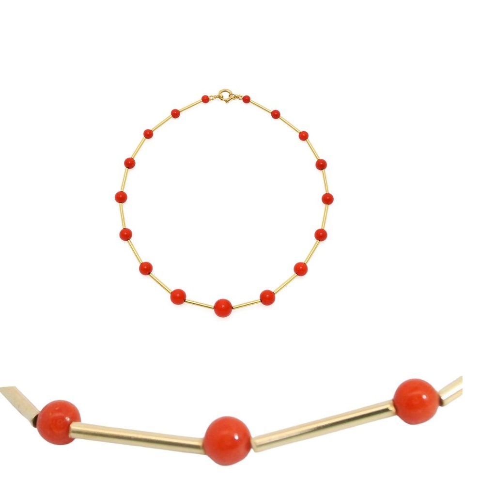 GOLD TUBES AND CORAL REEF BALLS  BRACELET.