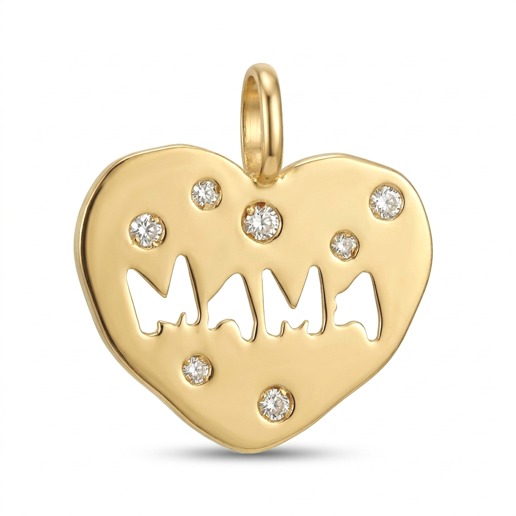 COLGANTE CORAZON MAMA CON  CIRCONITAS.14x15MM 9KILATES