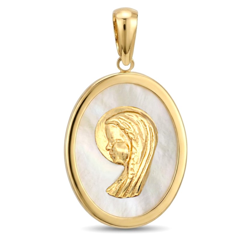 18x14MM MOTEHR OF PEARL VIRGIN MEDAL.9 KARAT