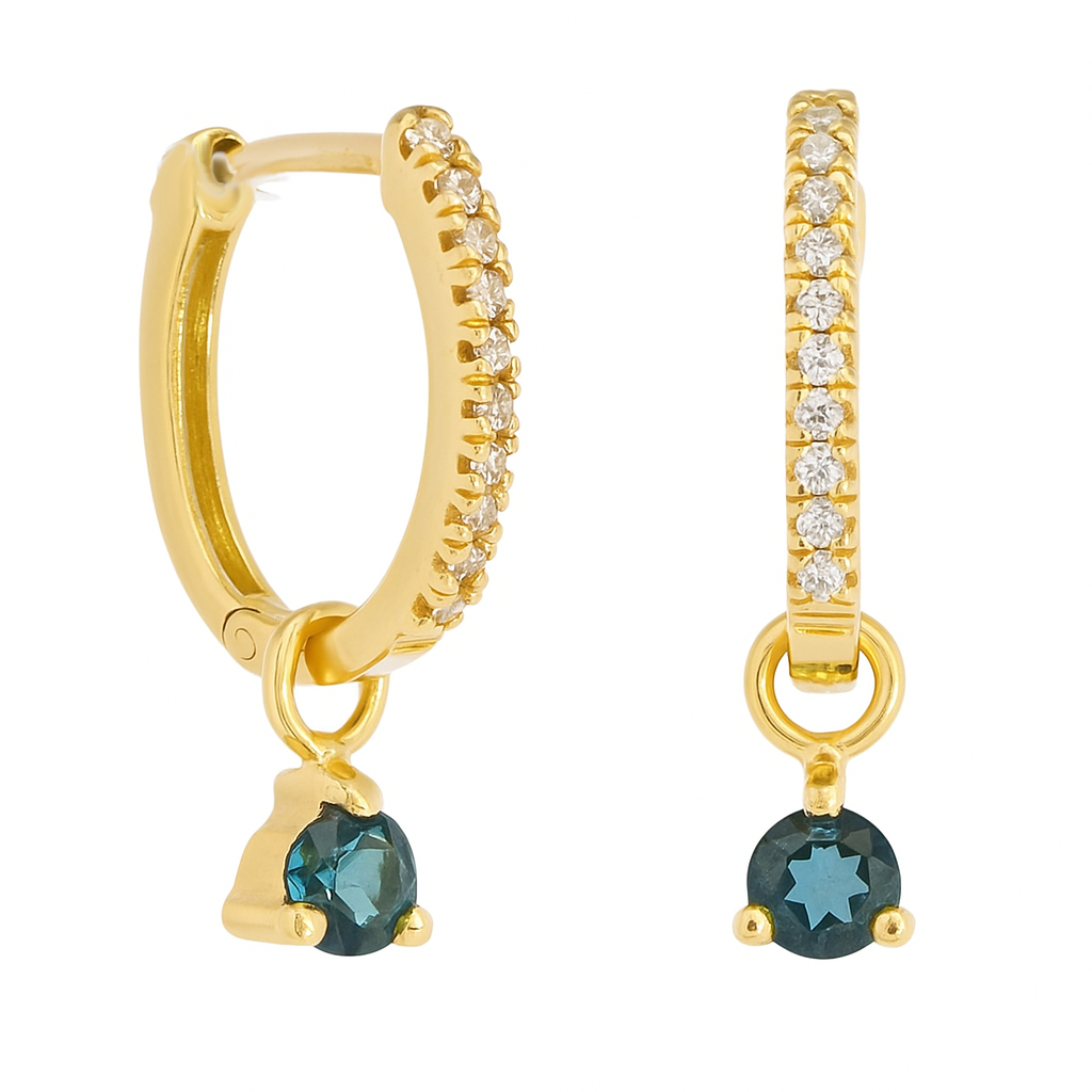 PENDIENTES ARO DESMONTABLE TOPACIO  LONDON BLUE 3MM Y CIRCONITAS.17x1'5MM.