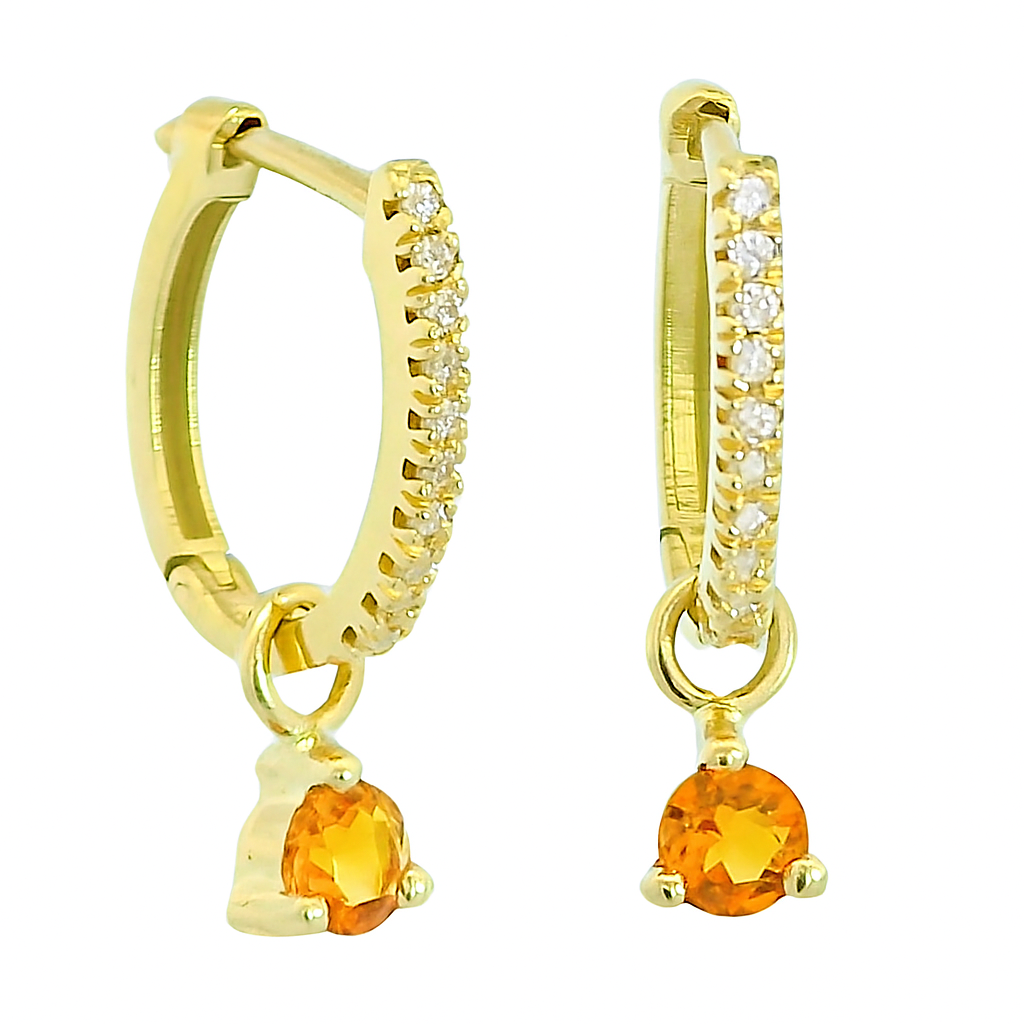 3MM CITRINE AND CZ DETACHABLE HOOP EARRING