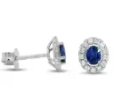 5x4MM (0.51 CT TW)OVAL SAPPHIRE STUD EARRINGS WITH H-SI DIAMONDS(0.26 CT TW)