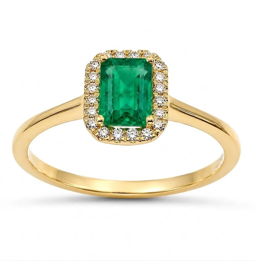 6x4MM(0.66 CT) EMERALD RING WITH 0.08 CT TW DIAMONDS