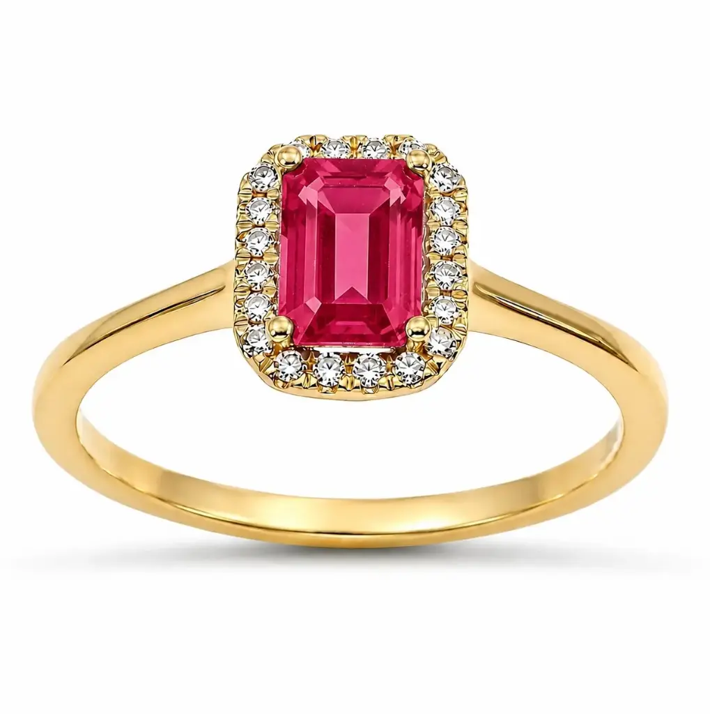 SORTIJA RUBI 6x4MM (0.66 CT) Y BRILLANTES 0.08 CT TW