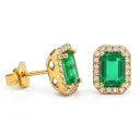 6x4MM(1.321 CT TW) EMERALD STUD EARRINGS WITH DIAMONDS