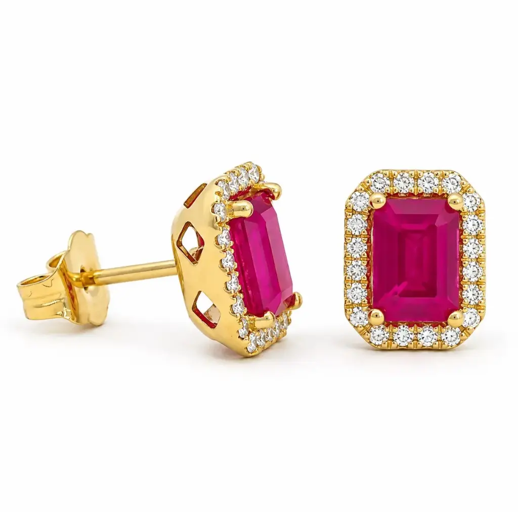 PENDIENTES RUBIES 6x4MM(1.32 CT TW)Y  BRILLANTES Di 40 SC 0.16 PP