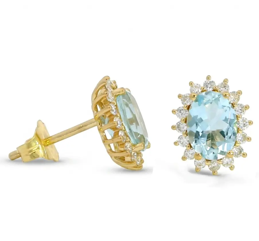 PENDIENTES AGUAMARINA 8x6MM Y  BRILLANTES Di 36 RD 0.30 CT TW.SI H