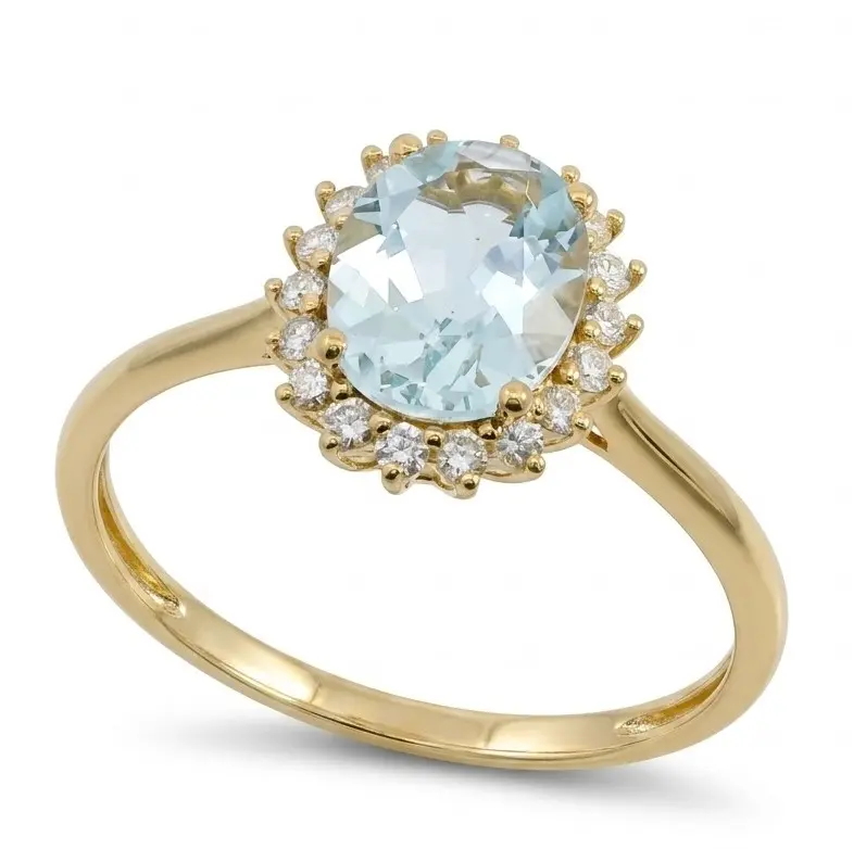 8x6MM (1.12 CT) OVAL AQUAMARINE RING WITH SI-H DIAMONDS(0.15 CT TW)