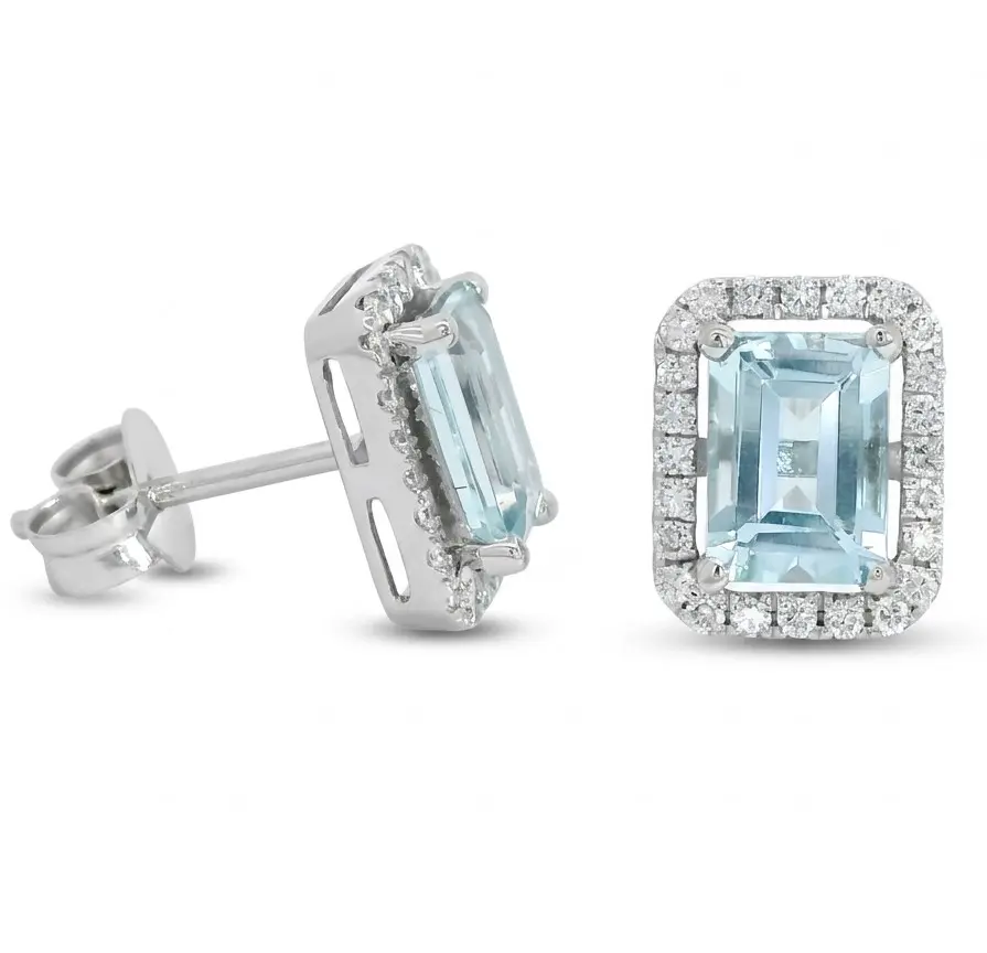 PENDIENTES  AGUA MARINA 7x5MM( 2.20 CT TW) Y BRILLANTES DI 48 RD SI (0.28 CT TW)