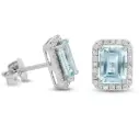 7x5MM(2.2 CT TW) AQUAMARINE STUD EARRINGS WITH H-SI DIAMONDS(0.28 CT TW)