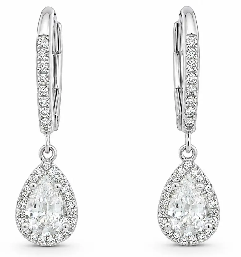 PENDIENTES BRILLANTES PERA Di 66 RD 0.15 CT.TW 2RD ,ZAFIRO BLANCO DE 0.90 CT