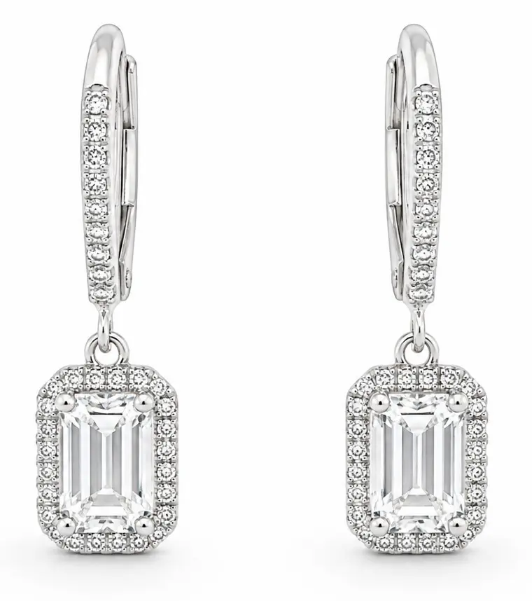 PENDIENTES BRILLANTES CUADRADO Di 70 RD 0.16 CT.TW 2RD ZAFIRO BLANCO 1.20 CT .0.16 CT TW