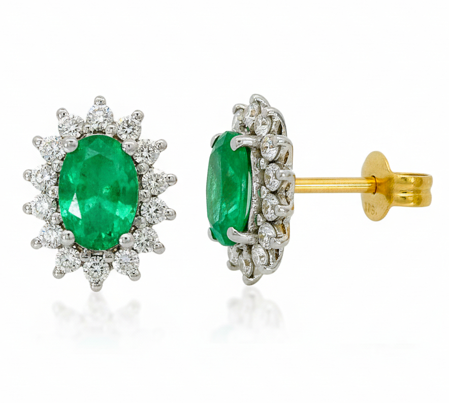 PENDIENTES ESMERALDA Y  BRILLANTES Di 28 RD 0.30 ESMERALDA 1.30 CT TW.SI H