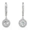 1 CT TW WHITE SAPPHIRE AND 0.17 CT TW  DIAMONDS DANGLING EARRINGS.LEVERBACK