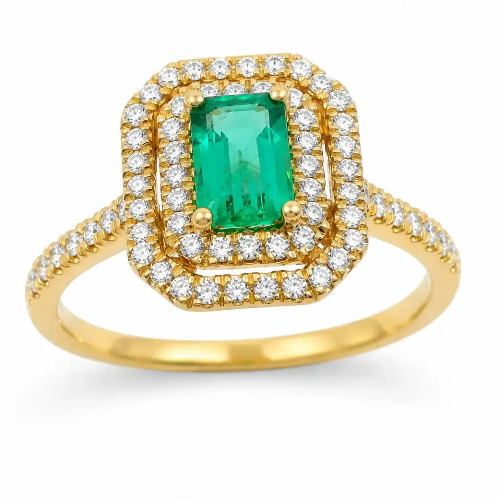 0.65 CT EMERALD AND 0.34 CT TW DIAMONDS RING