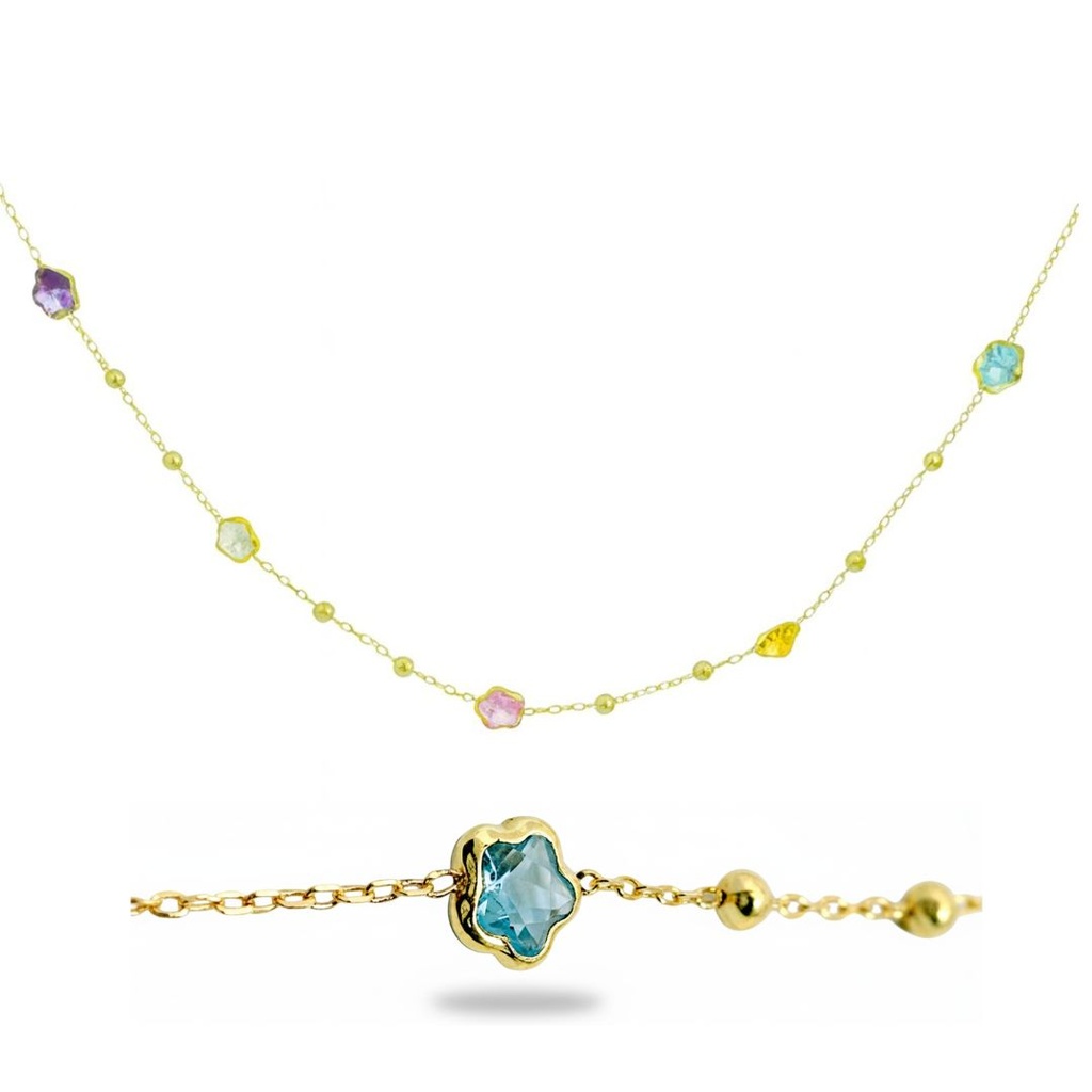 COLORED CZ FLOWER NECKLACE.45CM