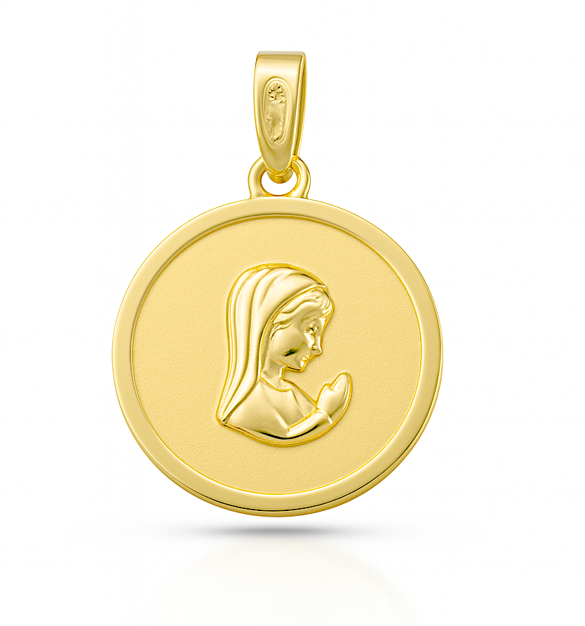 16MM ROUND VIRGIN MEDAL.9 KARAT GOLD