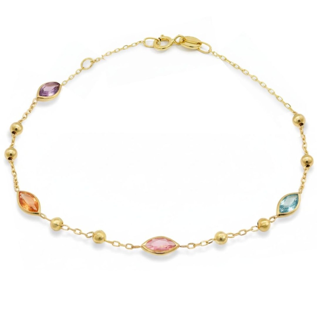 PULSERA BOLAS Y CIRCONITAS MARQUIS DE COLOR .17CM