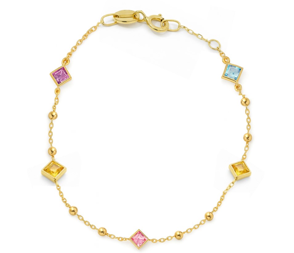 17CM GOLD BALLS AND COLORED CZ BRACELET