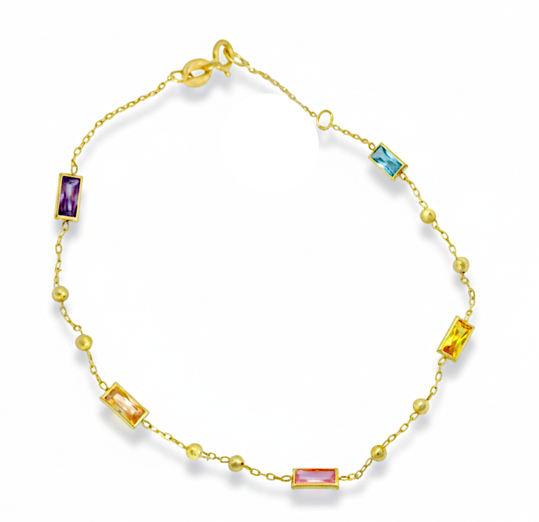 17CM COLORED BAGUETTE CZ BRACELET.17CM