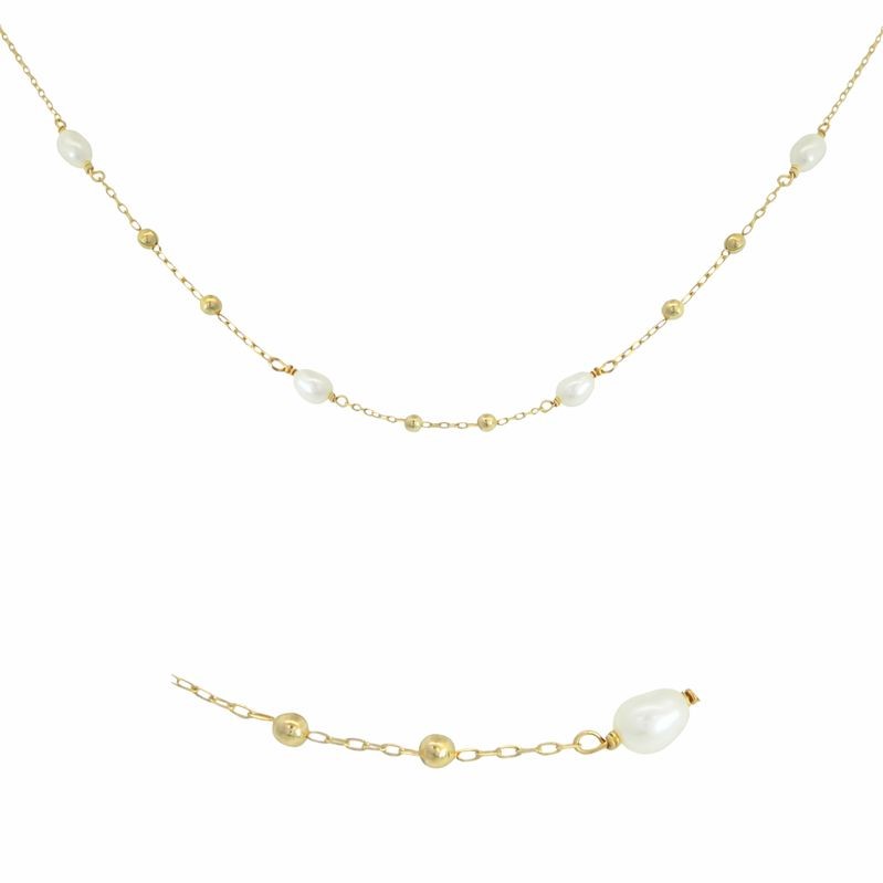 GOLD BALLS AND FRESHWATER PEARL NECKLACE.45CM