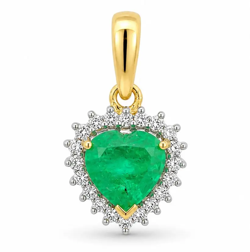 0.51CT HEART EMERALD AND 0.06CT TW DIAMONDS PENDANT