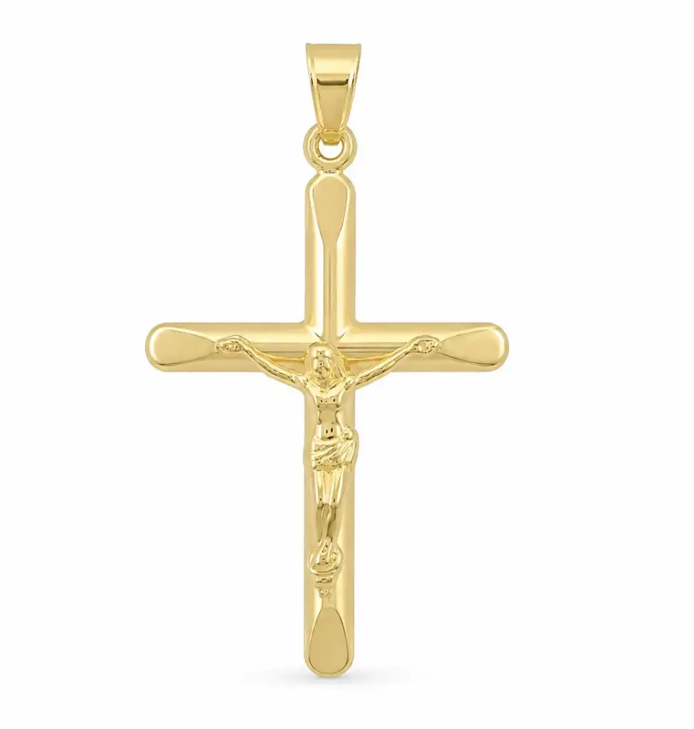 CRUZ BISELADA  CON CRISTO 32x20MM.9KILATES