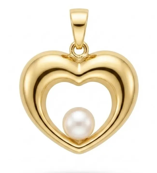 COLGANTE CORAZÓN CON PERLA 16x18MM 9KILATES