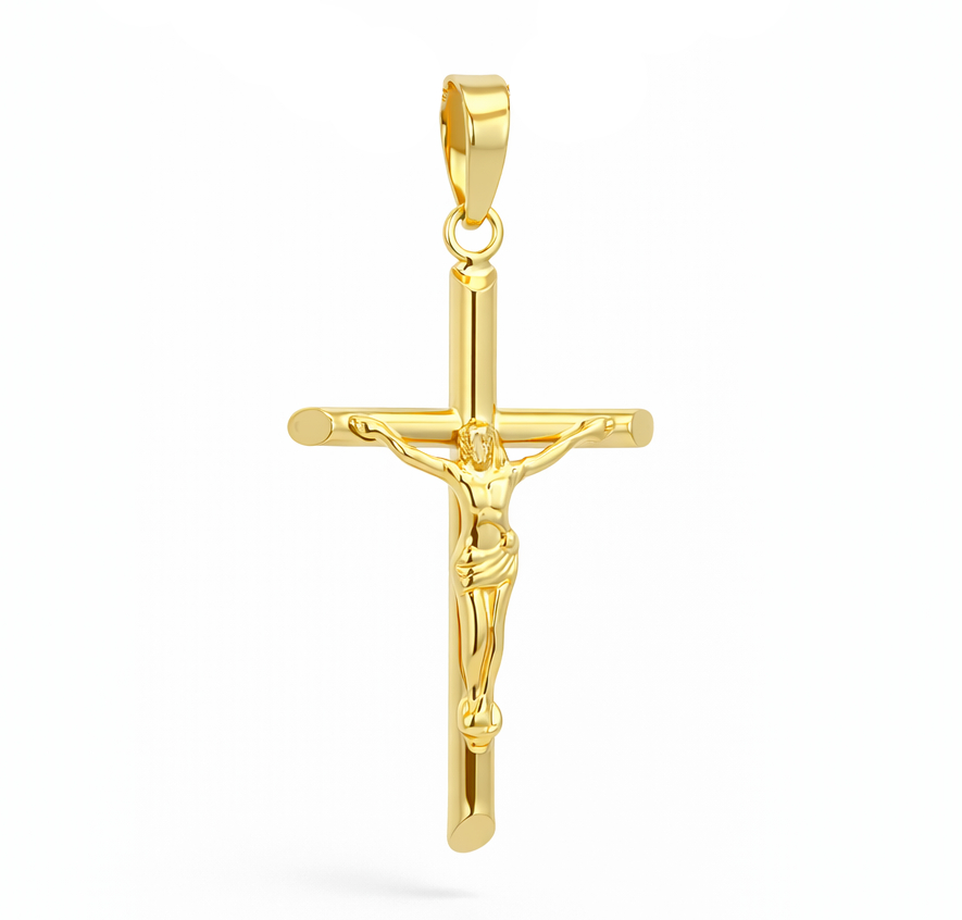 9 KARAT GOLD BEVELED CRUCIFIX PENDANT