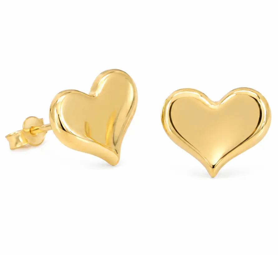 9MM HEART STUD EARRINGS.9 KARAT GOLD 