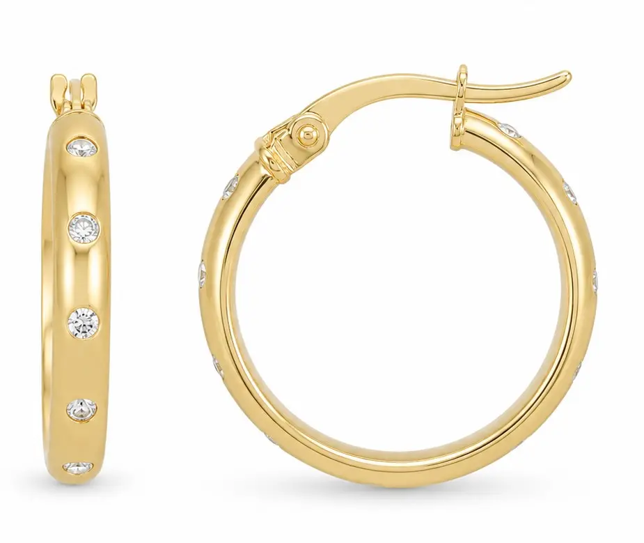 9 KARAT GOLD ROUND TUBE HOOP EARRINGS WITH CZ