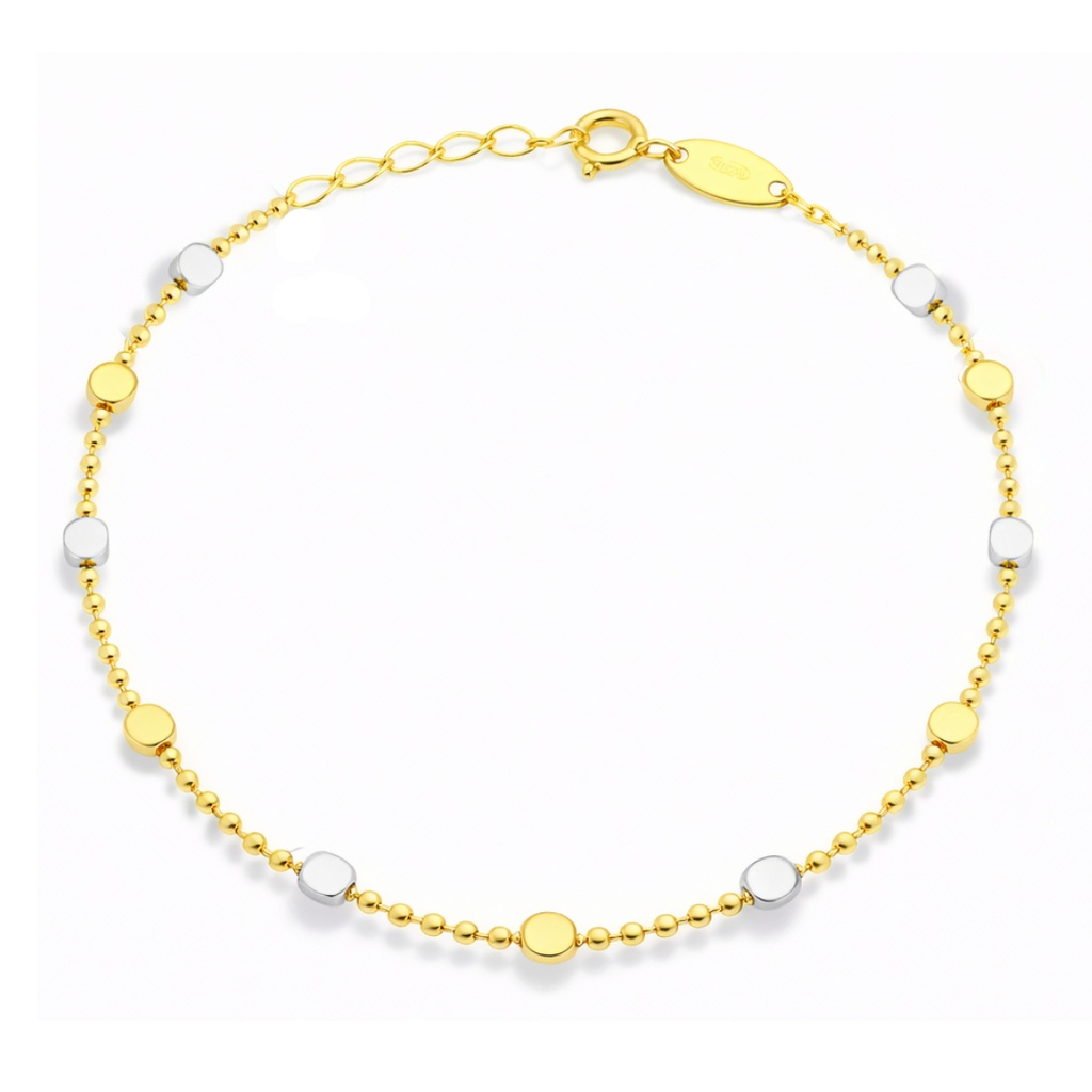 TWO TONE PLAIN BALLS BRACELET.17CM.9 KARAT