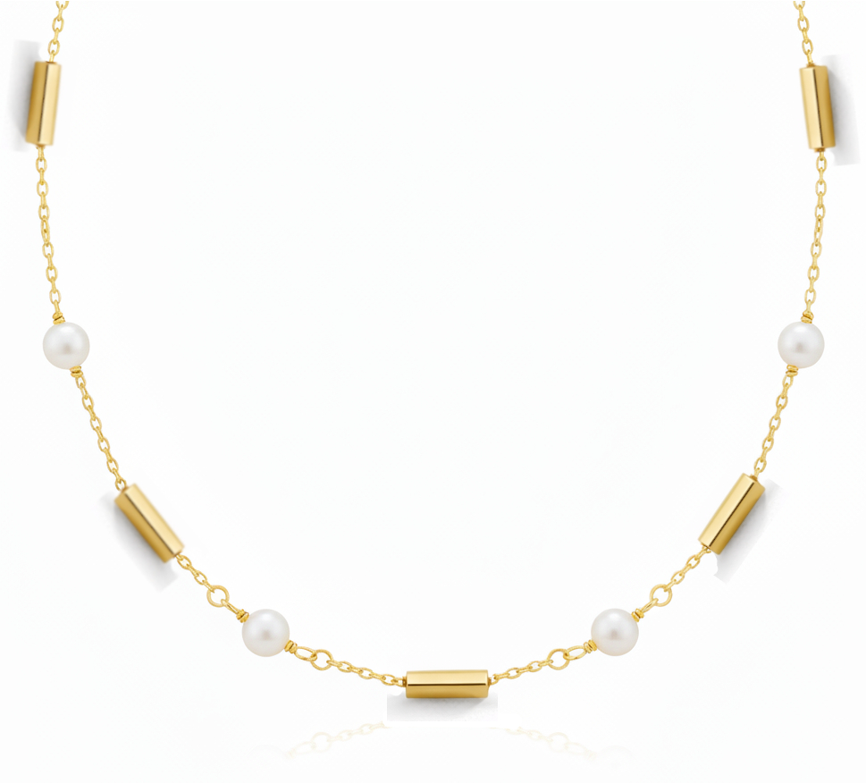 GARGANTILLA TUBOS Y PERLAS DE 4MM. 9KILATES