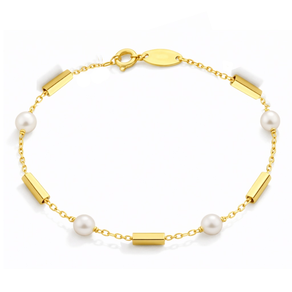 FRESHWATER PEARL AND GOLD TUBES BRACELET.17CM.9 KARAT