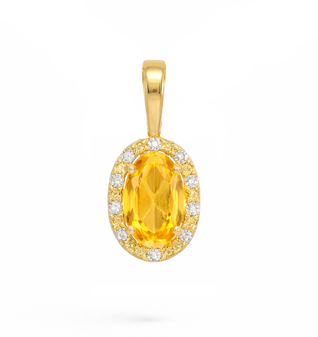 5x3MM OVAL CITRINE AND CZ PENDANT