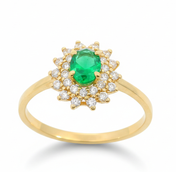 5x4MM OVAL EMERALD COLOR CZ RING. 9 KARAT