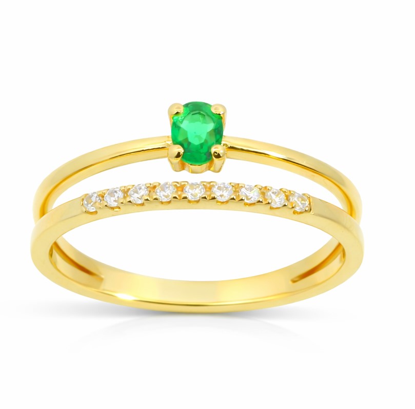NANO EMERALD AND CZ RING. 9 KARAT