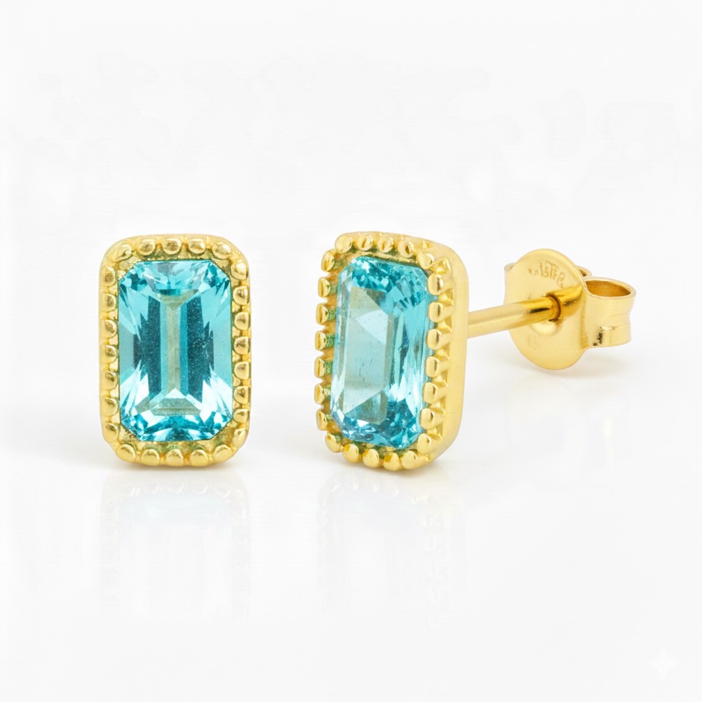 6x4MM AQUAMARINE COLOR CZ STUD EARRINGS