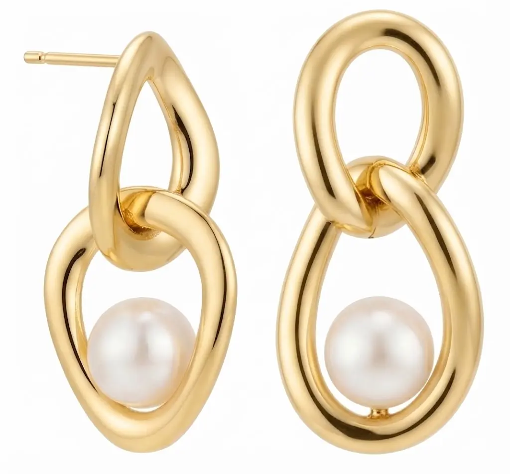 PENDIENTES DOBLES CON PERLA DE 7MM.30x15MM