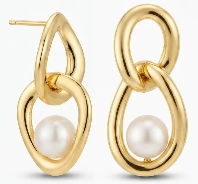 PENDIENTES DOBLES CON PERLA DE 7MM.30x15MM