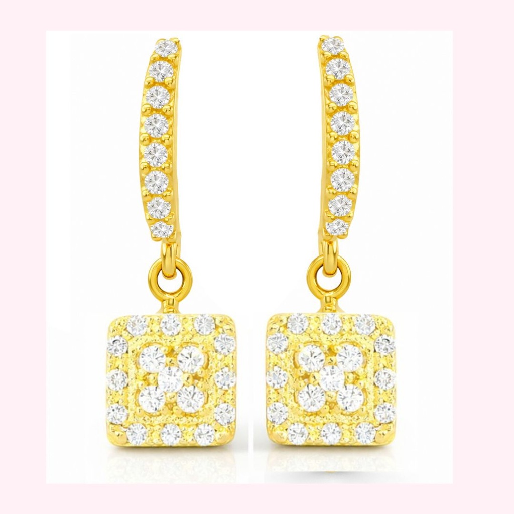 PENDIENTES LARGOS ,CUADRADO CON CIRCONITAS.PRESION.18MM