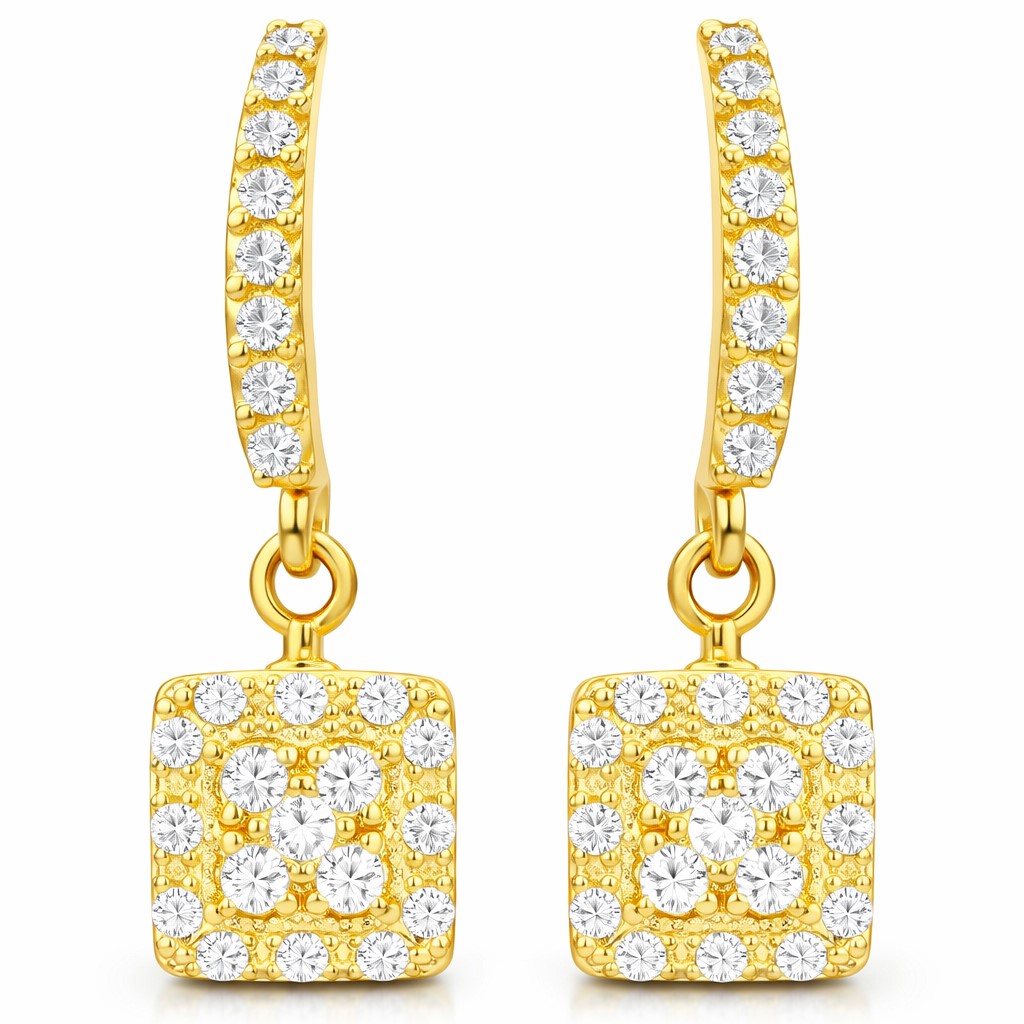 PENDIENTES LARGOS ,CUADRADO CON CIRCONITAS.PRESION.18MM