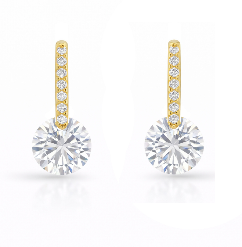 9 KARAT GOLD ROUND CZ DANGLING EARRINGS.PUSHBACK