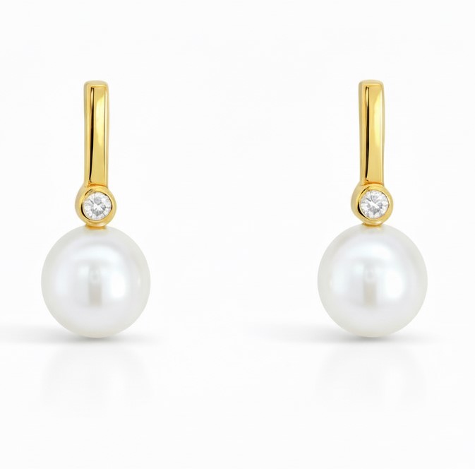 PENDIENTES CIRCONITAS Y PERLA CULTIVADA 7MM.9 KILATES (copia)