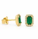 0.80 CT TW EMERALD AND 0.14 CT TW DIAMOND STUD EARRINGS
